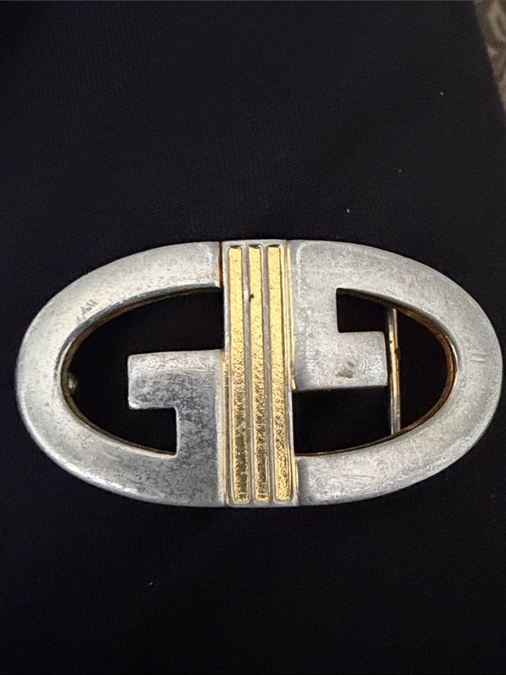 Vintage Gucci belt buckle 1960s Two Tone Abstract G design authentic